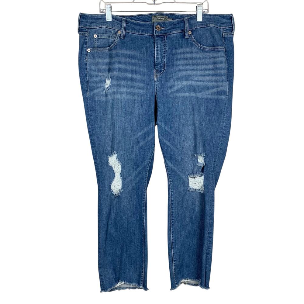 Torrid Skinny Jeans Distressed Stretchy Blue Frayed Hem Women's 18